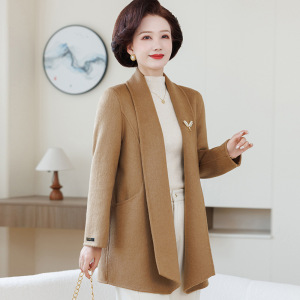 妈妈装中老年新款双面呢大衣春秋开衫外套中年时尚洋气羊毛外搭女，女装毛呢外套，妃慕昵服饰