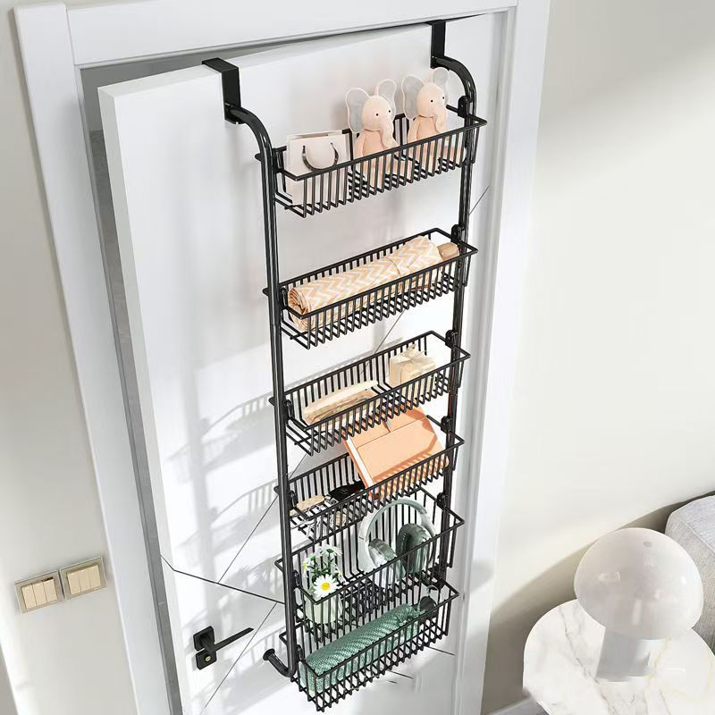 Non-perforated Door Rear Round Tube Size Hanging Basket Storage Rack Multi-layer Storage Rack Bathroom Door Rear Hanging Rack Multi-functional Finishing
