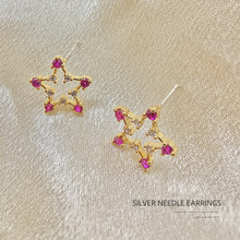 新款S925银针耳饰女气质个性粉钻星星耳坠 韩国镂空五角星耳钉