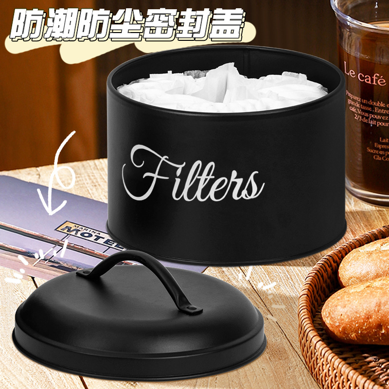 Galletas explosivas, bocadillos, latas redondas, café de hierro metálico de comercio exterior, papel de filtro europeo y americano, barril de almacenamiento, caja de secado a prueba de humedad, simple