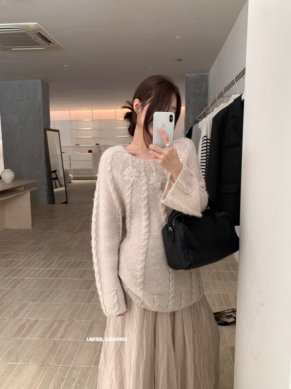 imiss 韩标！重工勾花羊毛舒适简约百搭女保暖毛衣（韩20%羊毛）|undefined