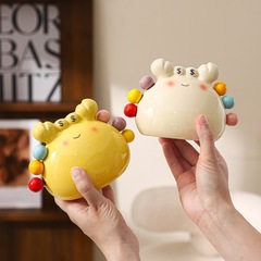 カニの果物のフォークのデザートのかわいいステンレスの小さいフォークの陶磁器の収納缶のセットの果物は子供の安全な果物を挿します。