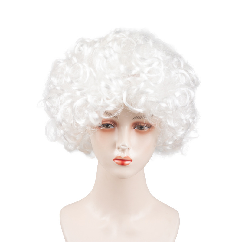 Halloween Cos Wig for Elderly Women with Gray Hair, Short Curly Silver-White Hair, Grandma, Old Lady Wig