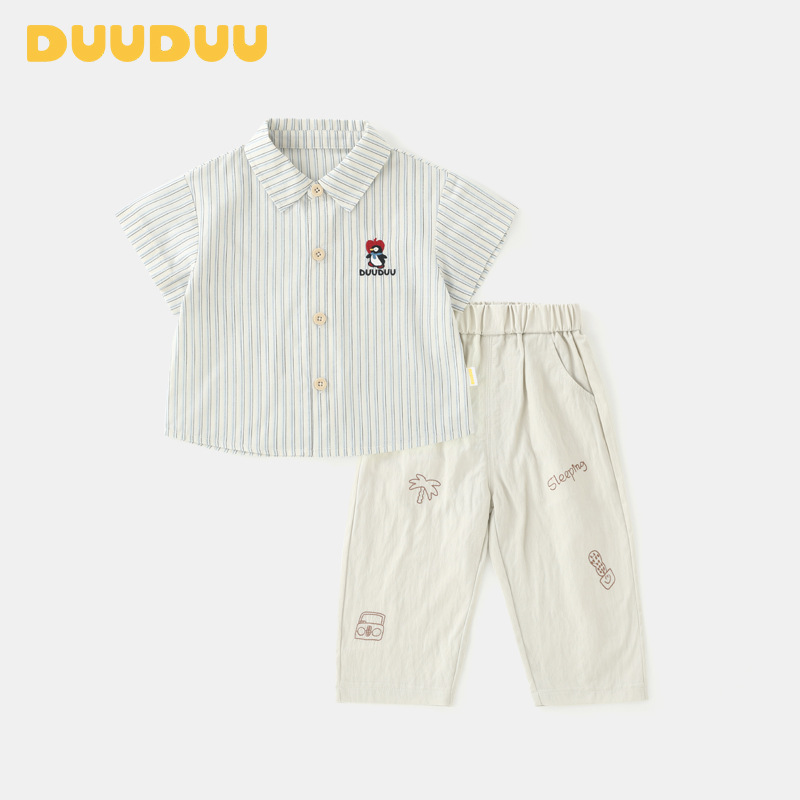 DUUDUU Striped 2025 Summer Short-sleeved Baby Clothes Children's Shirt Casual Pants Korean Style Boy's suit