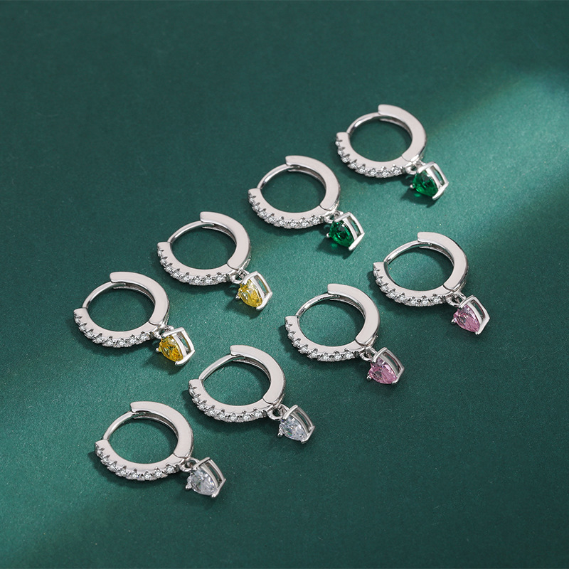 925 Sterling Silver Material 1 Pair 925 Sterling Silver Zircon 925 Sterling Silver Earrings Heart Shape Drop Earrings