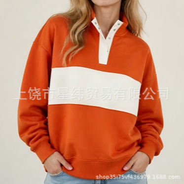 Cross-border European And American Women's Half-button Stand-up Collar...