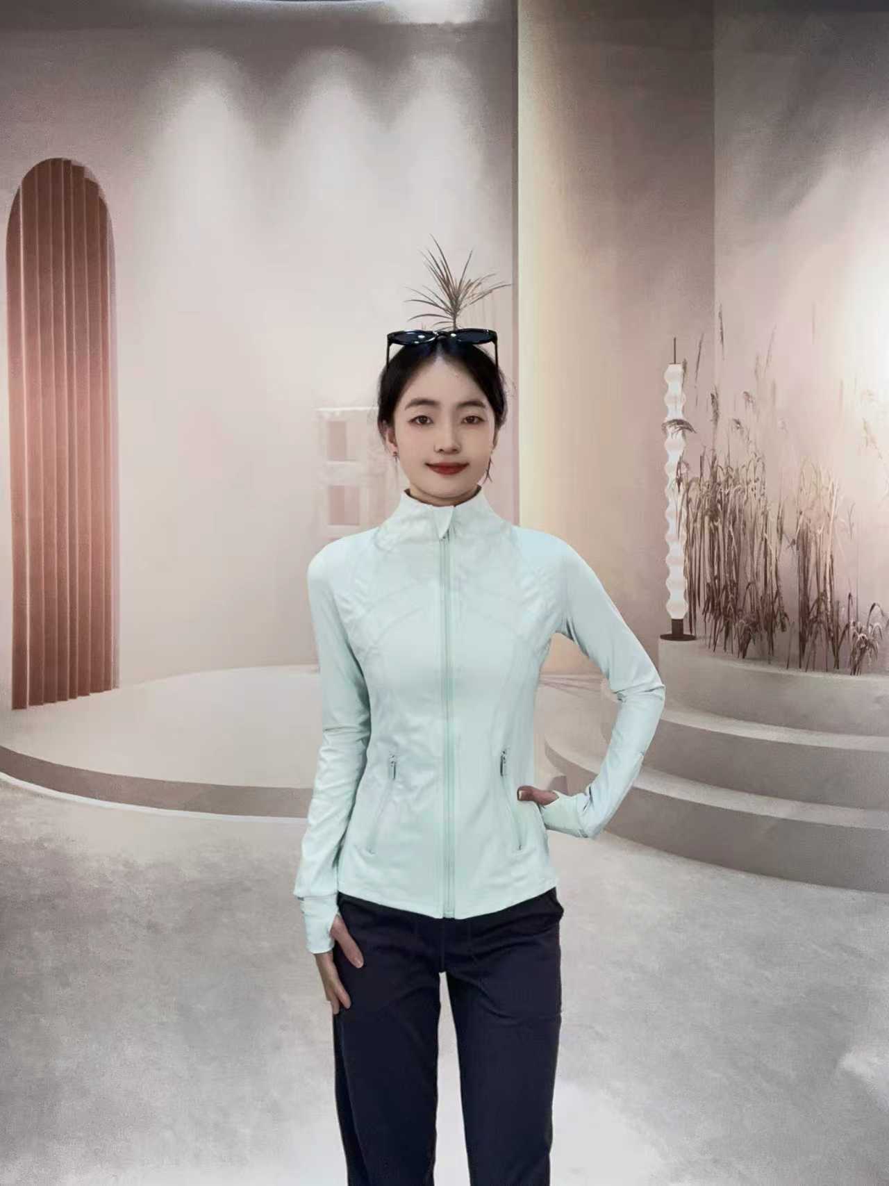 Mint green stand collar jacket