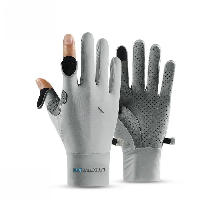 Ice Silk sun protection gloves men's summer UV protection outdoor sports fishing gloves non-slip open finger touch screen XG59_maomaolike.com