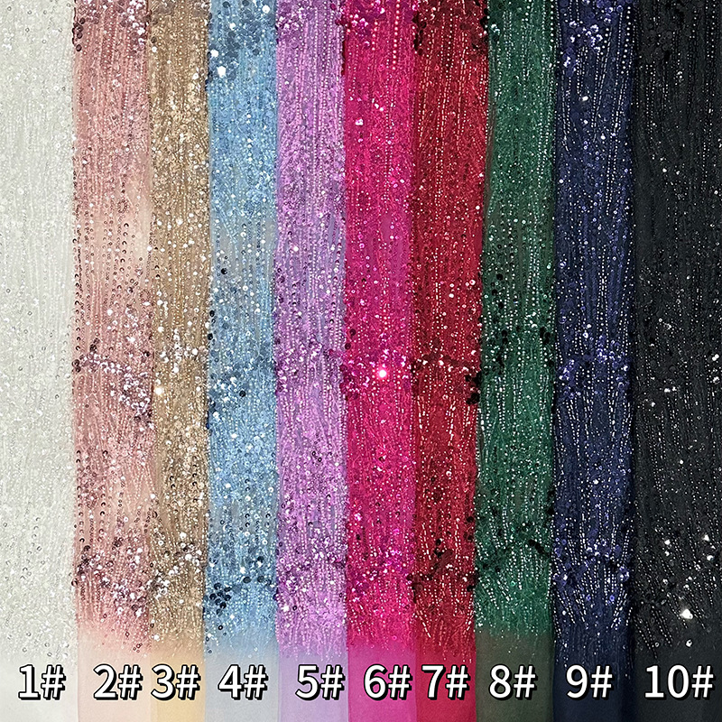 Tejido bordado de sequilla, tubo de perlas, tela de bordado, vestido de mujer, ropa de moda, vestido de boda, tela de tubo de perlas