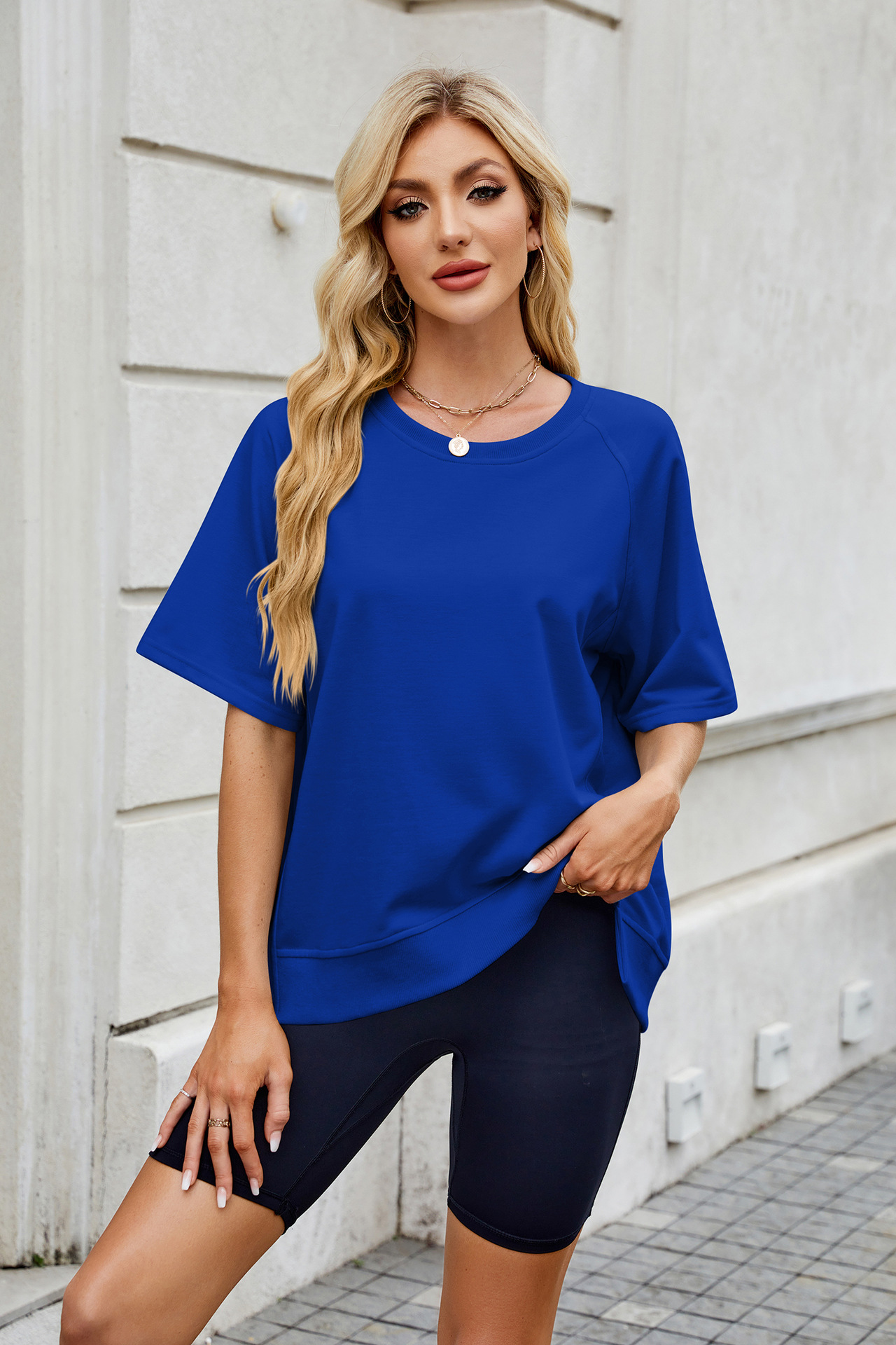 281g Weight Half Sleeve Sleeve Length Pullovers Placket Type Regular Sleeve Sleeve Type Rayon, Polyester Fabric Type Regular Top Length T-shirt Tops Type Casual, Daily Occasion Round Neck Neckline Loose Fit Type Solid Color Pattern Summer, Spring Season Women's Gender Basic Style Wholesale Women's Basic Solid Color Half Sleeve T-Shirts 45