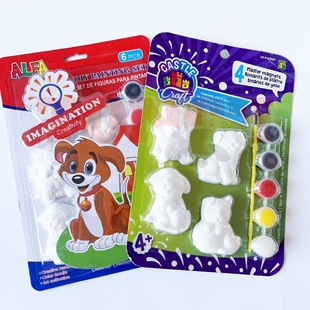 Cartoon Puppy Animal-Shaped Plaster DIY Kit with Paint, DIY Painted White Blank Doll for Coloring, Handmade