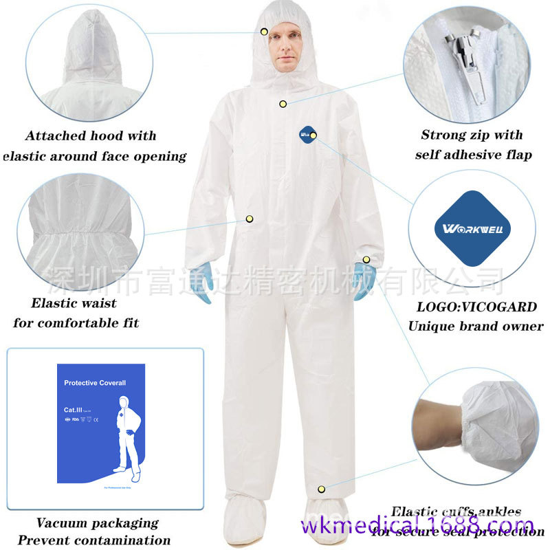 厂家批发Tyvek xpert一次性SF 透气膜防护服65g用于检查室EN1149