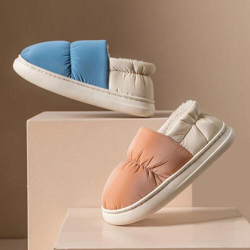 Down cotton slippers for women in autumn and winter with non-slip heel for indoor home use thickening and warmth for couples to wear outside cotton shoes for men
