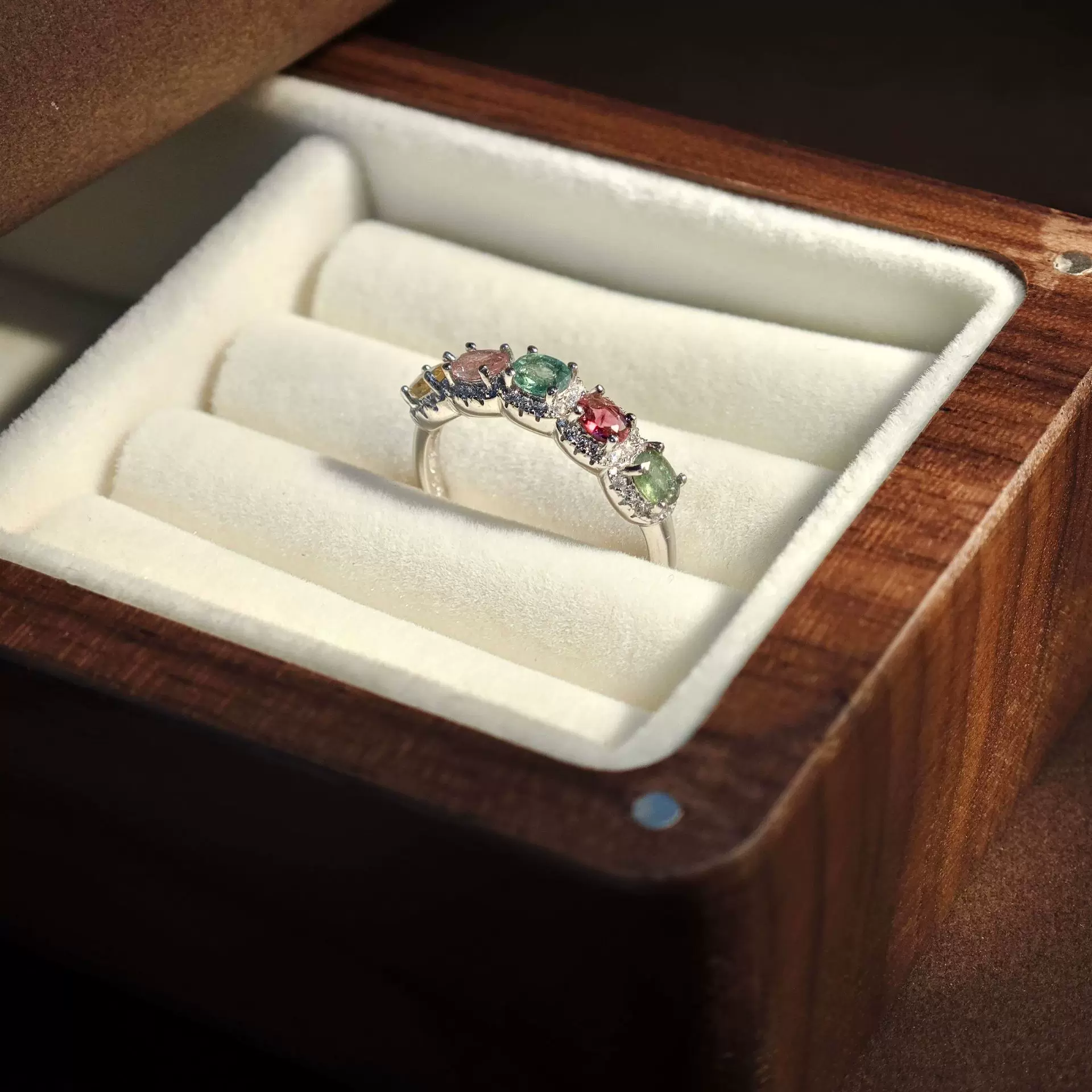 跨境碧玺戒指925纯银果糖色彩宝戒指小众轻奢时尚简约小众感宝石