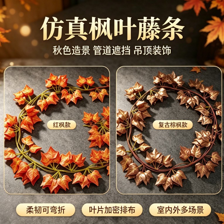 가을용 모조 포도잎 덩굴나무, 단풍잎 덩굴식물, 가짜 나뭇잎, 천장 장식 꽃 덩굴, 플라스틱 조화