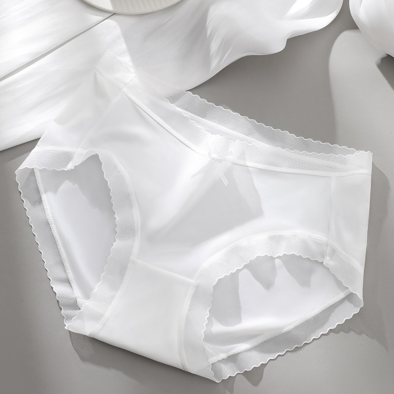 Entrepierna de algodón transpirable de verano para mujer Mediados de cintura linda chica borde de encaje triángulo pantalones cortos cabeza chica ropa interior sin costuras