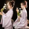 [紫色和服送白色腰封扇子头花]
