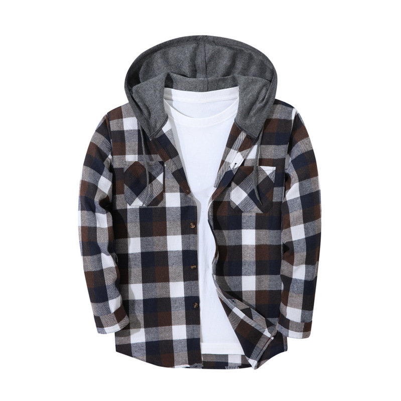 Shirt Cross-Border Hot-Selling 2026 European and American Size Men's New York Fashion Trendy Hooded Plaid Sweatshirt Flannel Hat
