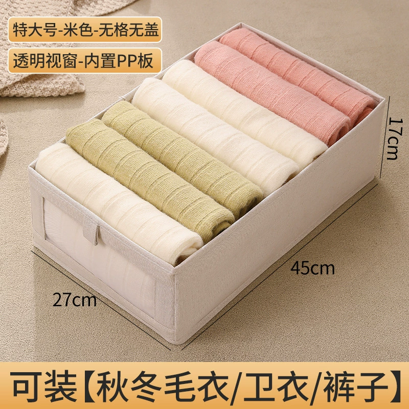 Foldable Storage Box (YOUNA) Cotton-Linen Organizer, Clear Window, Multiple Sizes