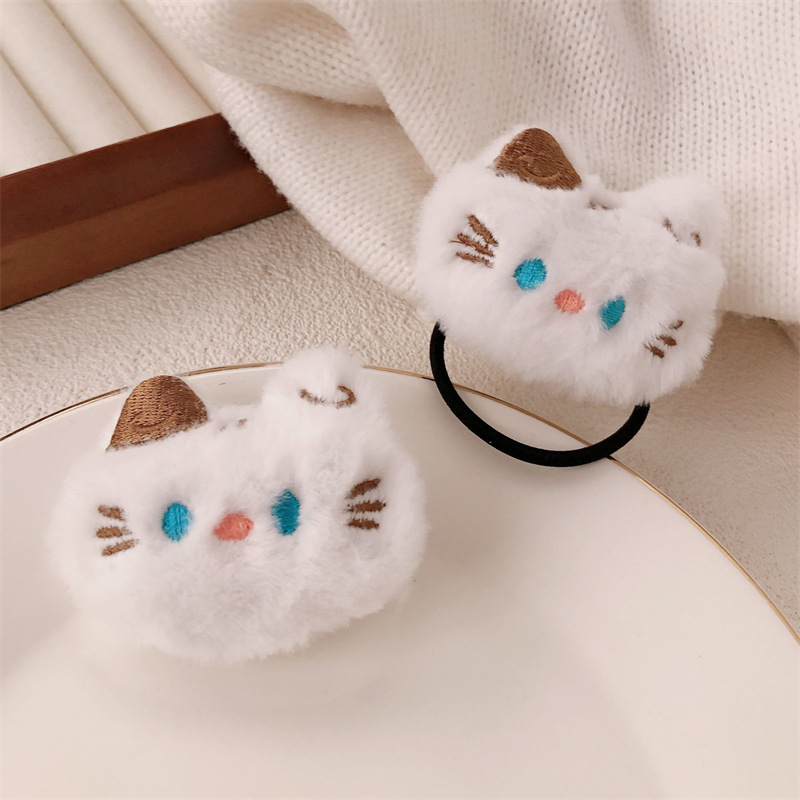 Anillo de pelo de peluche de dibujos animados osos lindos gatitos cuerda de cabello de niña universal de alta elasticidad atada cabeza de banda de goma adornos para el cabello