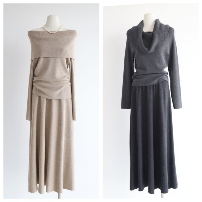 Double-Layer One-Shoulder Exposed Collarbone Two-Wear Straight Long-Sleeved Knitwear for Women Autumn and Winter New Inner Layering Shirt Top