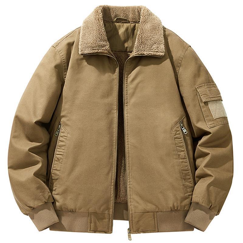 Autumn and Winter New Lamb Wool Jacket Workwear Men's Fleece Thickened Cotton Coat Warm Turn-Down Collar Casual Cotton Outerwear for Men Autumn and Winter New Lamb Wool Jacket Workwear Men's Fleece Thickened Cotton Coat Warm Turn-Down Collar Casual Cotton Outerwear for Men