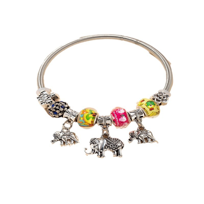 Panjia pulsera Dora DIY cuentas explosivas transfronterizas colgante de elefante letras de cristal cuentas pétalos pulsera ajustable