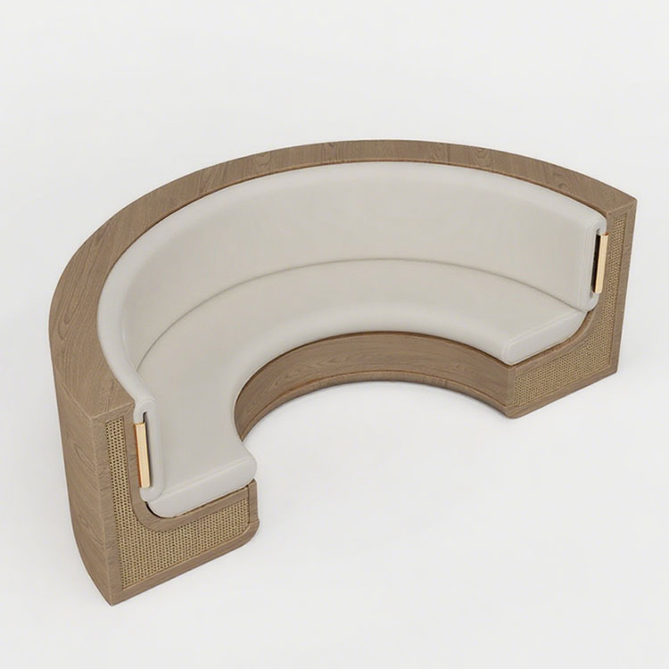 Sofá de asiento de tarjeta semicircular para restaurante occidental, restaurante de hotpot personalizado, restaurante de barbacoa, restaurante de restauración, mesa y silla de madera maciza de vidana tejida