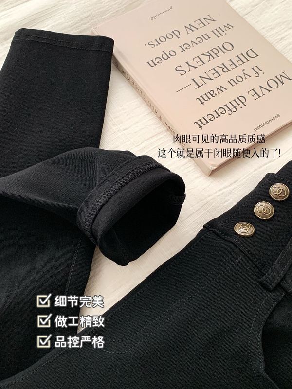 MANUVIVI摩女薇薇竖三金扣小脚小黑裤秋冬弹力显瘦铅笔裤紧身裤女|undefined