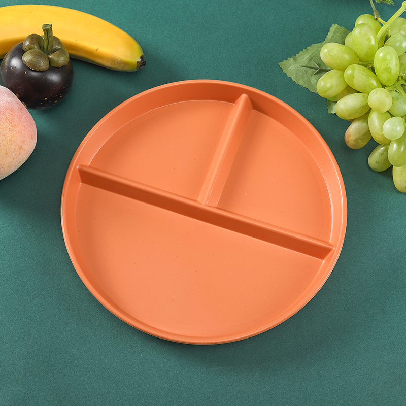 Plato redondo de tres compartimentos para reducir la ingesta de grasas, plato doméstico dividido anticaída de paja de trigo, juego de platos para desayuno Amazon