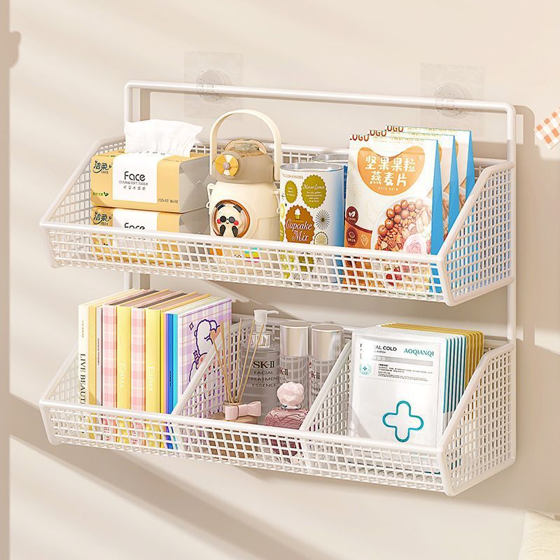 Wall-Mounted Shelf Bookshelf Wall Hanging Bedside Basket Dormitory Essentials No-Drill Dormitory Wall Storage Rack