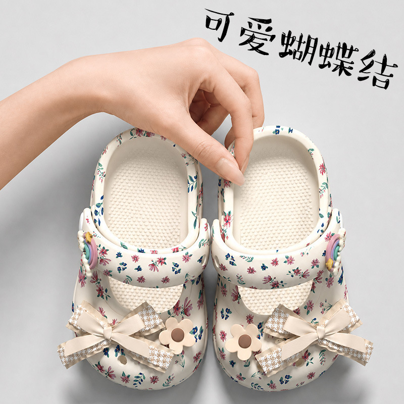 Floral Bowknot Clogs Mary Jane Children's Sandals Slippers Girls' Beach Shoes Princess Shoes Anti-Collision Trendy Floral Bowknot Clogs Mary Jane Children's Sandals Slippers Girls' Beach Shoes Princess Shoes Anti-Collision Trendy