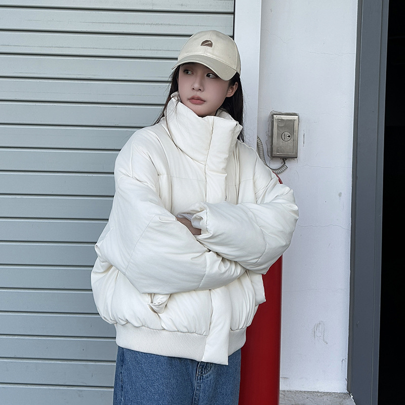 Corea del Sur 2024 nuevo cuello corto chaqueta de pan de algodón invierno suelto cálido color sólido universal ropa de algodón para hombres y mujeres image 7