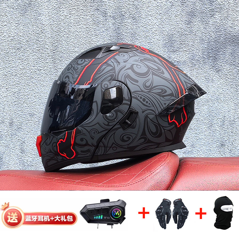 Orz casco de motocicleta casco de carcasa pequeña Bluetooth casco de doble lente casco semi-completo para hombres y mujeres alerón trasero de cuatro estaciones nuevo