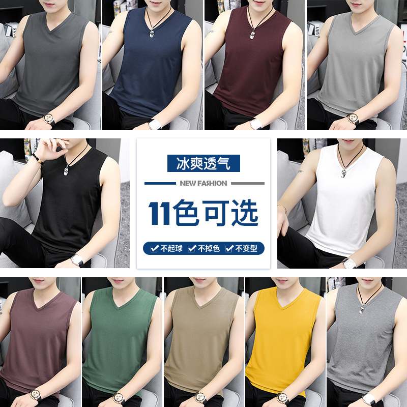 Camiseta sin Mangas Deportiva para Hombre de Modal Cuello en V, Sin Mangas para Deporte y Gimnasio