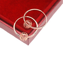 星芙奥俄罗斯585紫金光面镂空耳圈耳环纯彩金气质镀玫瑰金耳饰女