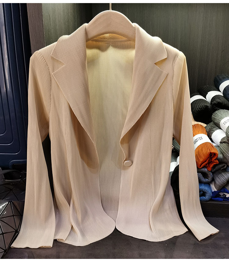 Áo blazer nữ một nút xếp ly tay dài cao cấp mùa xuân hè — Màu tím, Màu đỏ hoa hồng, Màu hồng, Màu xanh lá chi tiết 7