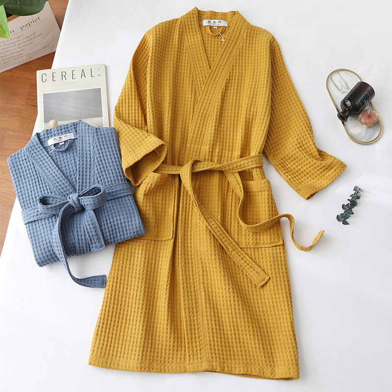 in stock cotton bathrobe waffle hotel beauty salon bathrobe spring and summer thin morning robe a generation of hair