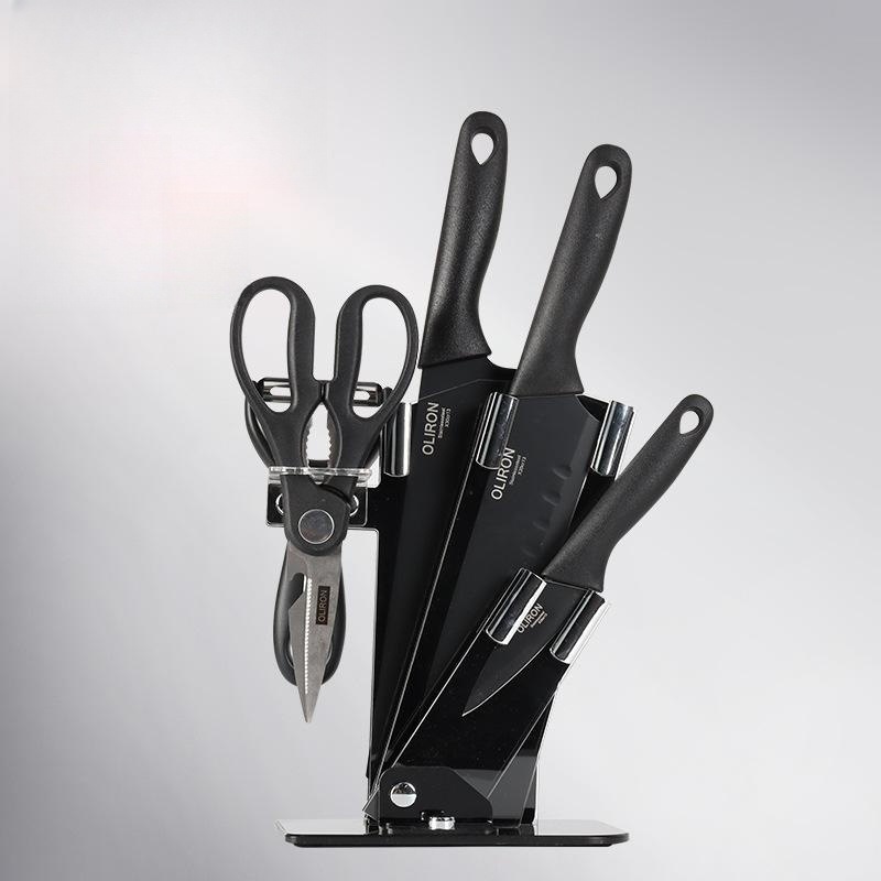 Venta directa hoja negra de seis piezas cuchillo conjunto traje hogar de acero inoxidable corte de verduras y corte de carne cuchillo de chef cuchillo de fruta cuchillo de regalo conjunto de cuchillos