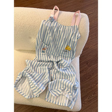 可爱风条纹吊带睡衣少女夏季新款舒适一体式凉感家居服套装可外穿