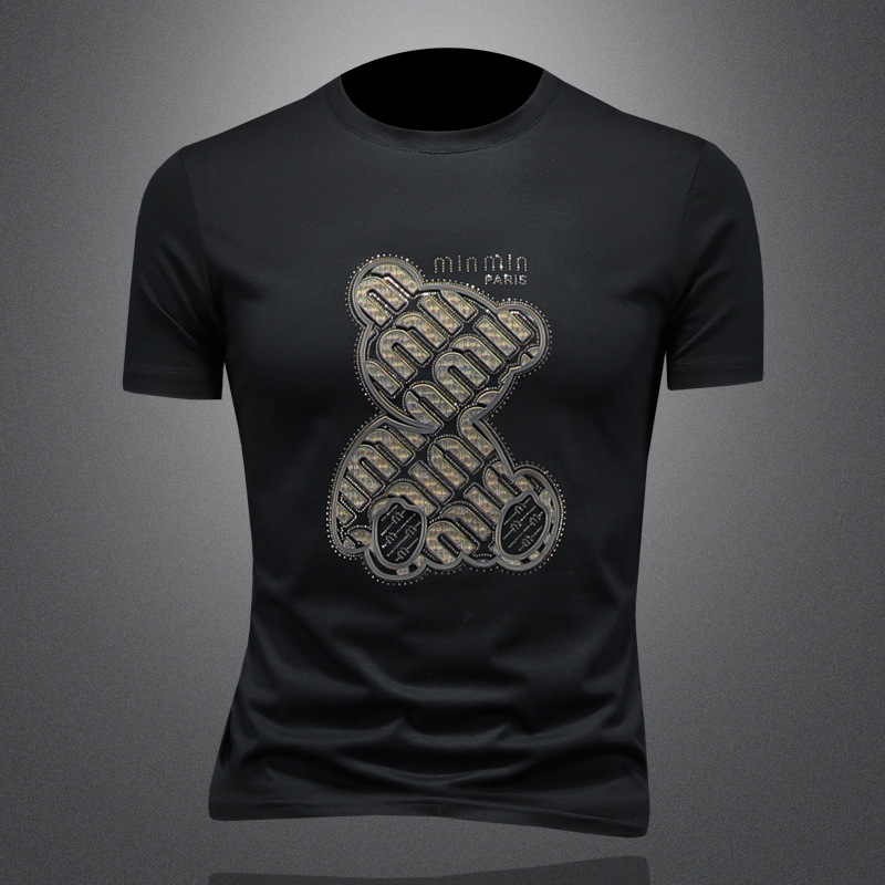 2025年新款男士短袖T恤圆领修身印花半袖小衫休闲青年上衣T恤