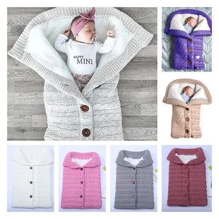 Thick European and American Autumn and Winter Baby Stroller Sleeping Bag Outdoor Button Baby Knitted Sleeping Bag Wool Fleece Lined Thickened Quilt