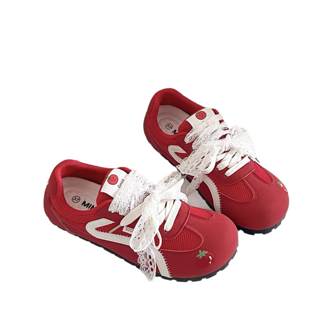 Zapatos de entrenamiento clásicos rojos para mujeres 2025 nuevas zapatillas de ballet retrógrado con cabeza redonda de verano respirables