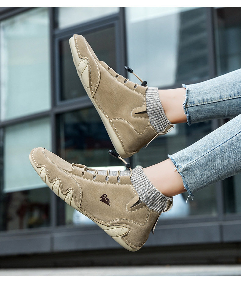 Bốt Martin cổ cao LDECK cổ vừa, thun co giãn, đế bằng, form unisex — C8007 kaki, C8007 màu xám, C8007 màu đen, C8007 đen M (kiểu lót nhung) chi tiết 11