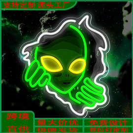 跨境霓虹灯led霓虹灯牌广告牌节日卧室装饰外星人飞船氛围灯搞怪
