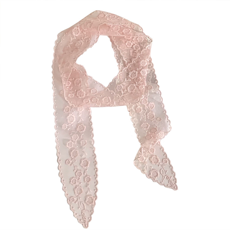 Pañuelo de seda estilo coreano de alta calidad flor blanca bordado encaje bufanda de seda cinturón decorativo mujer primavera y verano bufanda salvaje cinturón para el cabello