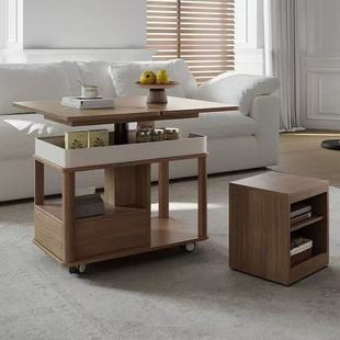 Liftable Solid Wood Sofa Coffee Table for Small Apartment Simple Living Room Foldableing Mobile Multi-Functional Tea Table Trolley