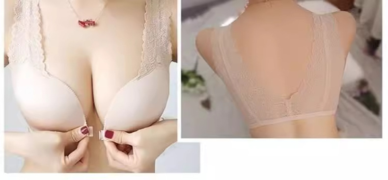 Damen-BH mit Vorderverschluss, Spitze, Push-up, verstellbar, nahtlos, kabellos, lässt kleine Brüste größer wirken und reduziert seitliches Brustgewebe._voghion.com