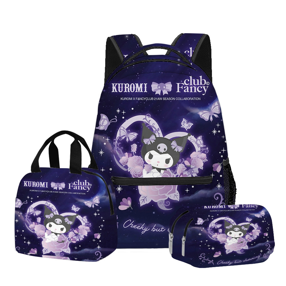 3D New ProDuct PrinteD Sanrio kuromi kuromi StuDent Schoolbag Backpack Lunch Bag Pencil Case Three-piece Set