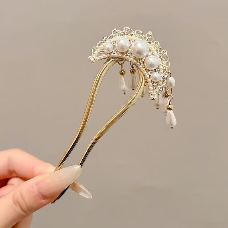 新しい中国風のマグノリアの花 U 字型ヘアピン中国風のヘアピンハイエンドのヘアピン頭飾りチャイナドレスアクセサリー|undefined